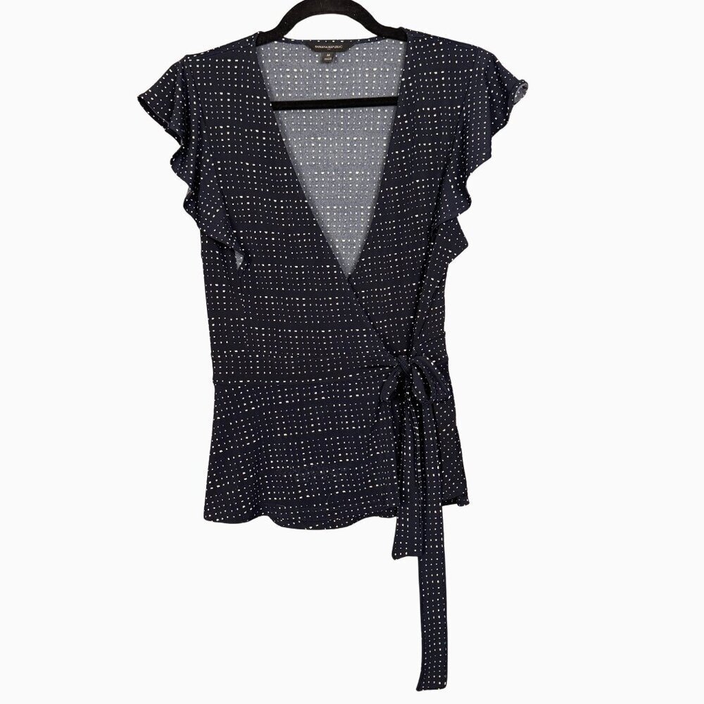 Banana Republic Navy Dotted Wrap Blouse - Size M